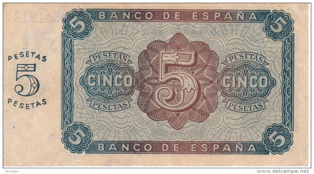 BILLETE DE ESPAÑA DE 5 PTAS DE BURGOS DEL AÑO 1938 SERIE L CALIDAD MBC (BANKNOTE) - 5 Pesetas