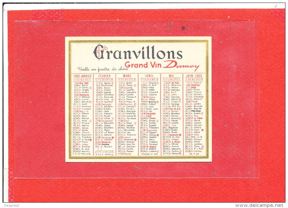 CALENDRIER 1963 Publicité Granvillons Grand Vin - Petit Format : 1961-70