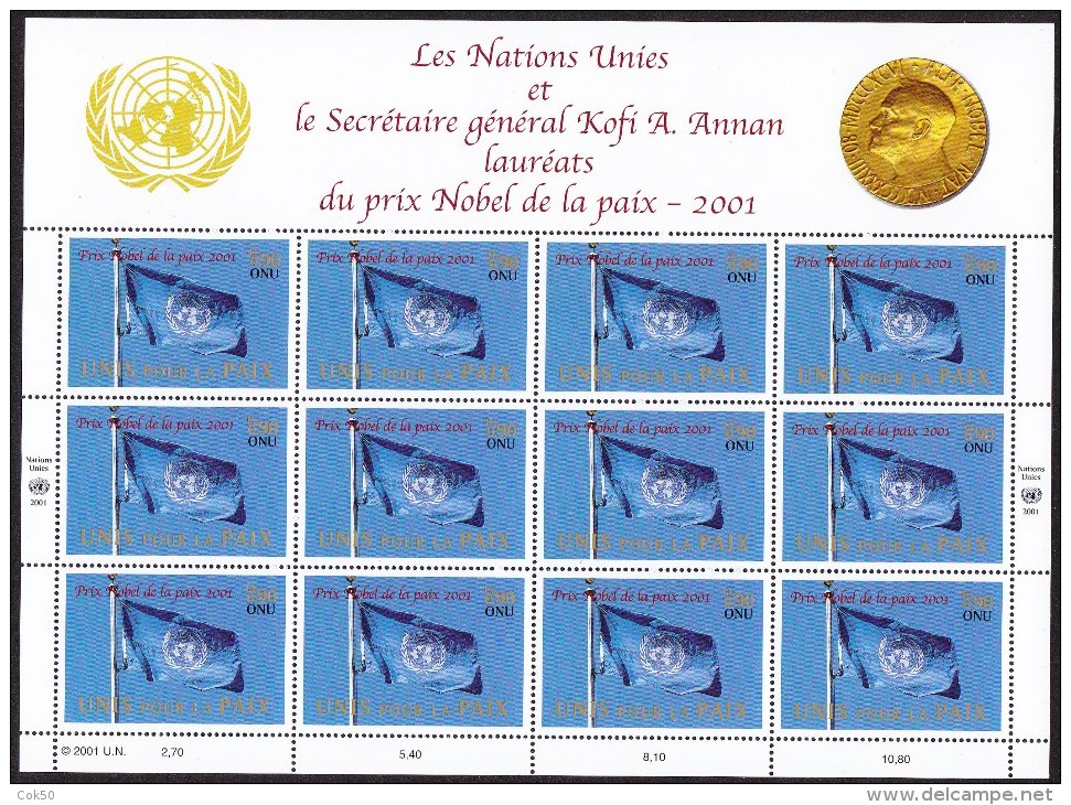 UN - United Nations Geneva 2001 MNH Nobel Peace Prize Souvenirsheet In Folder W/Kofi Annan Print - Neufs