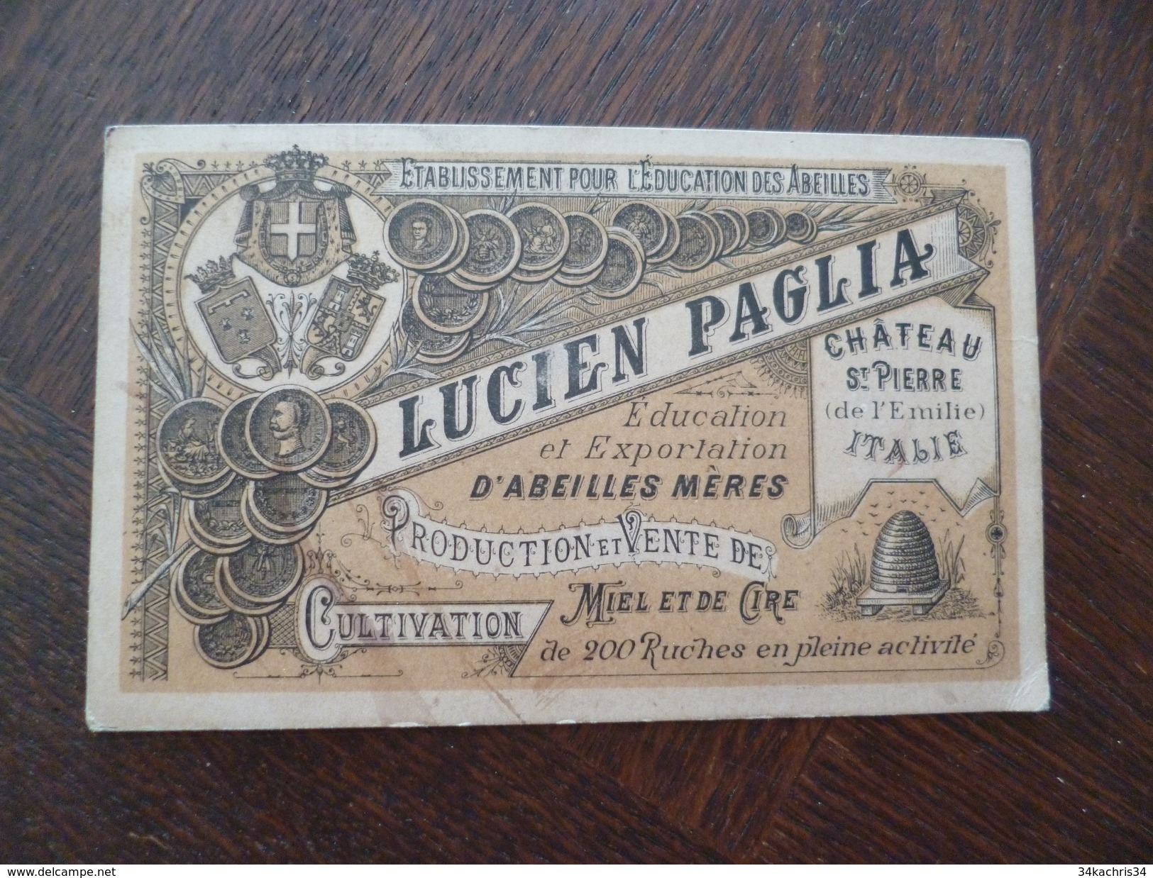 Carte Pub Lucien Paglia Château Saint Pierre Italie établissement Pour L'éducation Des Abeilles Apiculture Ruches - Reclame