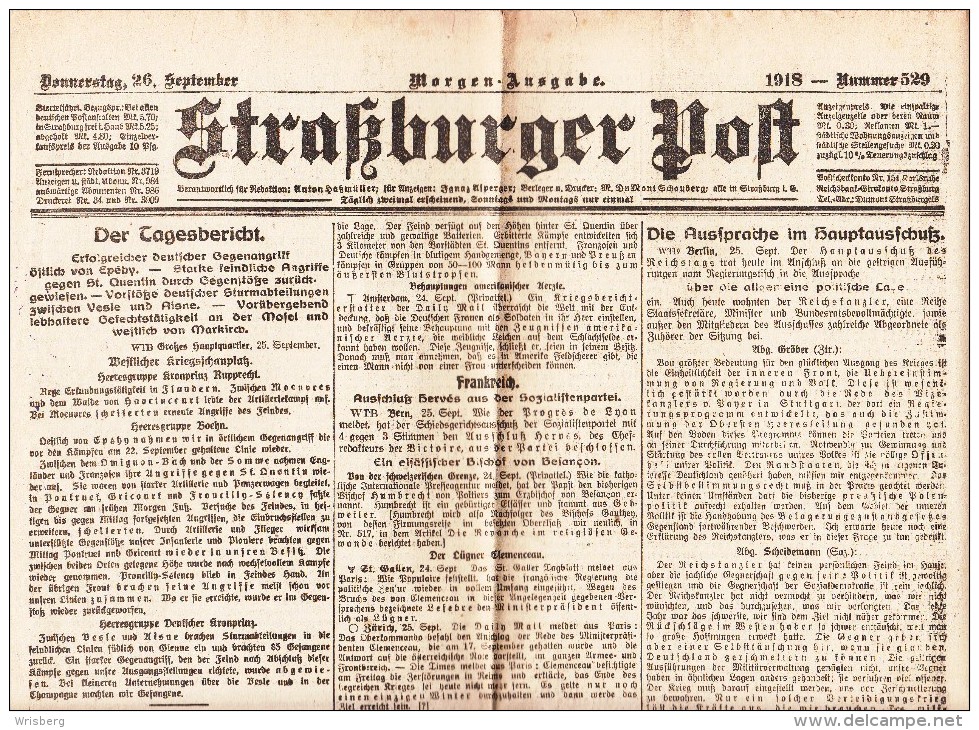 Straßburger Post - 1918 - Nummer 529 - Autres & Non Classés