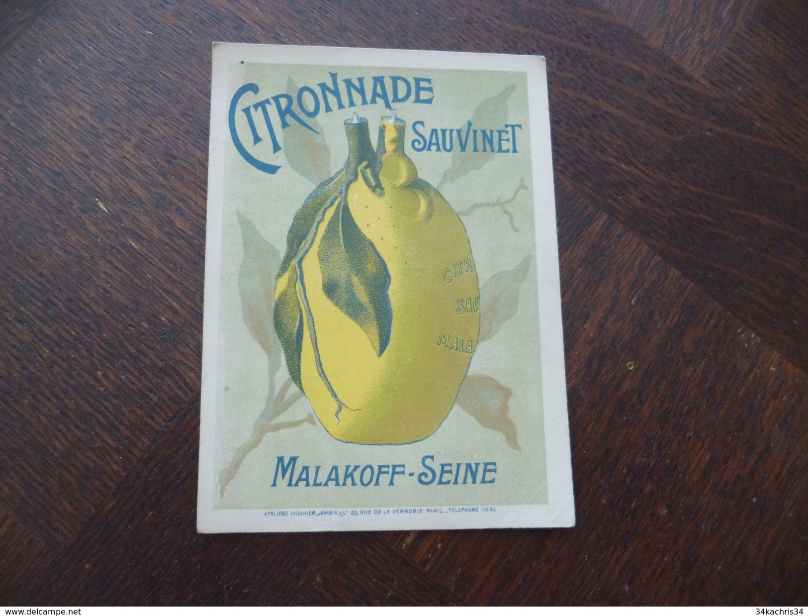 Carte Pub Citronade Sauvinet Malakoff Seine - Publicidad