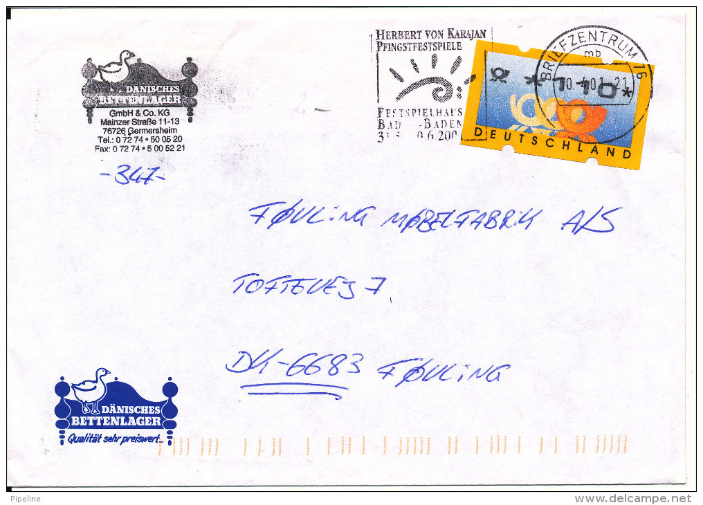 Germany Cover With ATM FRAMA Label Sent To Denmark 10-4-2001 - Machine Labels [ATM]