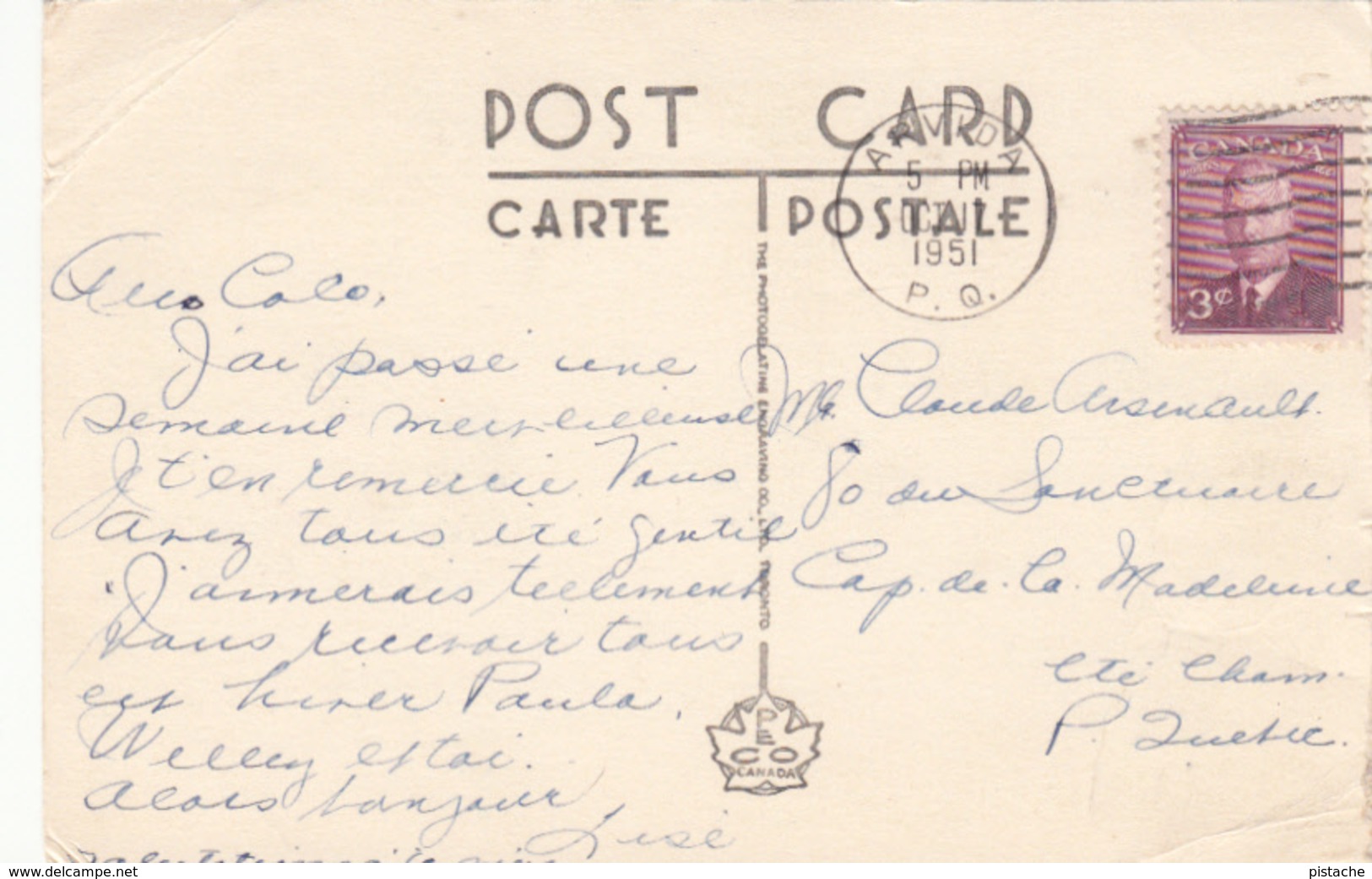 Arvida Québec Canada - Auberge Saguenay Inn - Written In 1951 - Stamp & Postmark - 2 Scans - Other & Unclassified