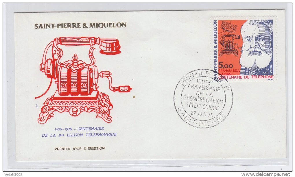 Saint-Pierre&Miquelon CENTENARY TELEPHONE GRAHAM BELL FDC 1976 - Otros - Oceanía