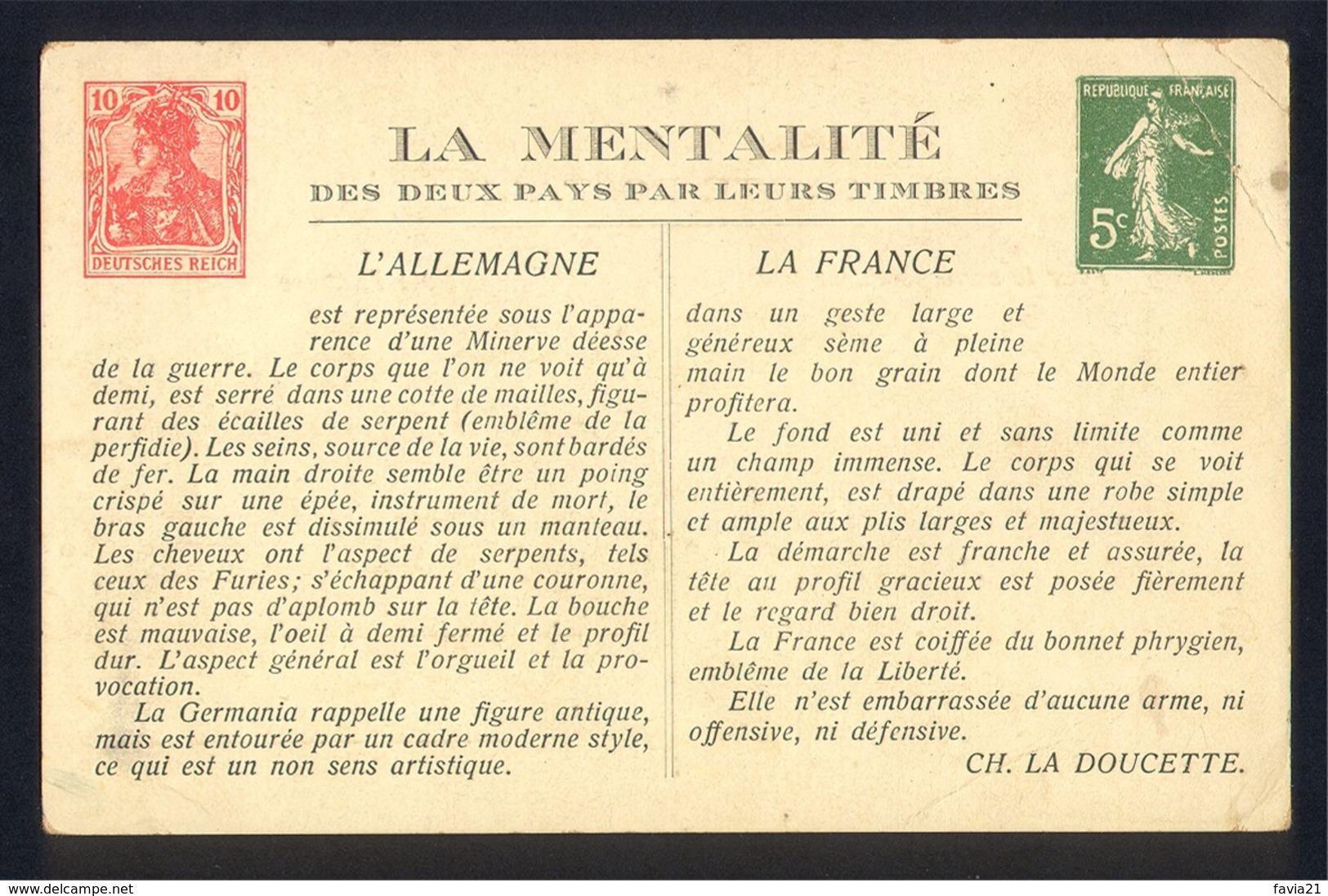 CPA Fantaisie - ALLEMAGNE / FRANCE - La Mentalité Des Deux Pays Par Leurs Timbres - SEMEUSE / GERMANIA - Timbres (représentations)