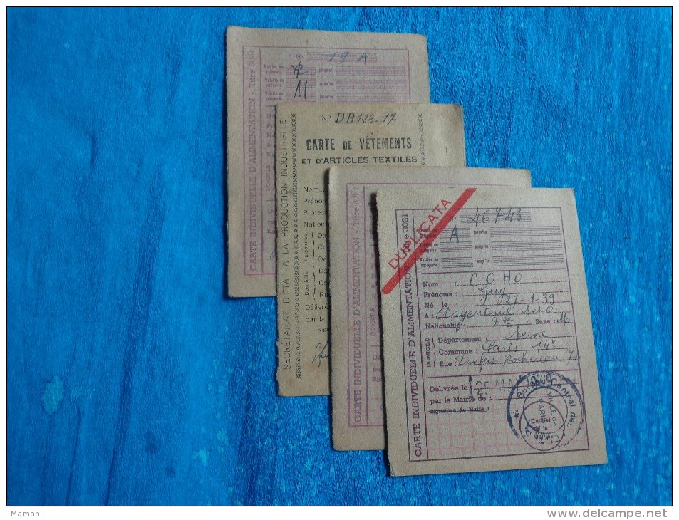 Lot Cartes Vetements -alimentation - Documents Historiques