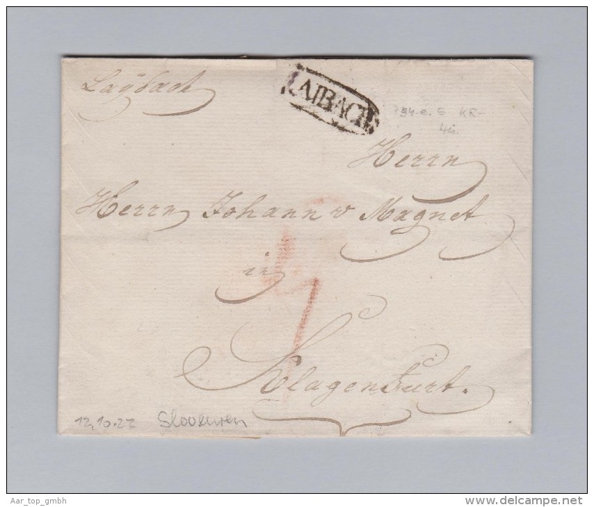 Slovenien LAIBACH Langstempel 1822-10-22 Brief Ohne Inhalt Nach Klagenfurt - Slovénie