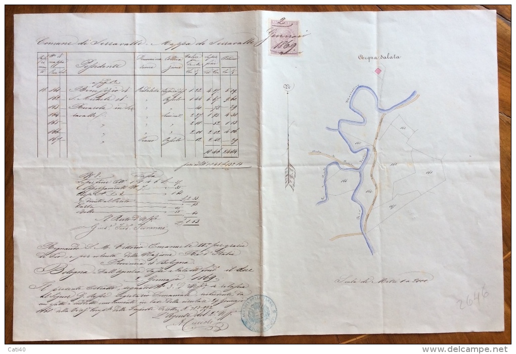 COMUNE DI SERRAVALLE PROGETTO ORIGINALE DERIVAZIONE ACQUA SALATA  DEL 2GENNAIO 1869  FATTO E DISEGNATO A MANO - Carte Topografiche