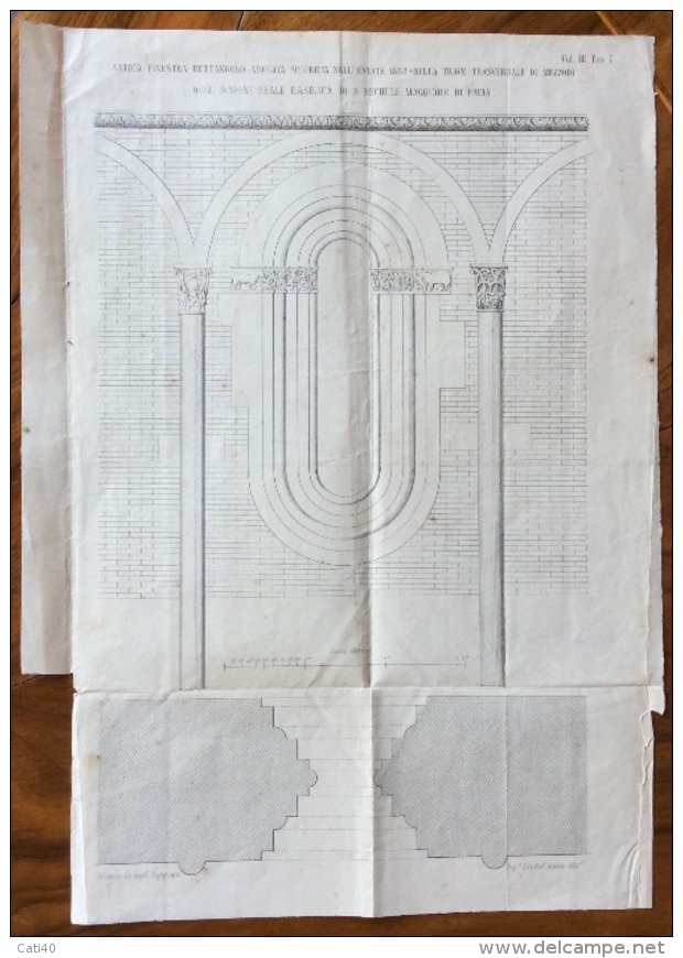 PAVIA BASILICA DI S.MICHELE MAGGIORE ANTICA STAMPA DELLA  FINESTRA ARCUATA SCOPERTA NEL 1863  DIM. 20x32 - Altri & Non Classificati