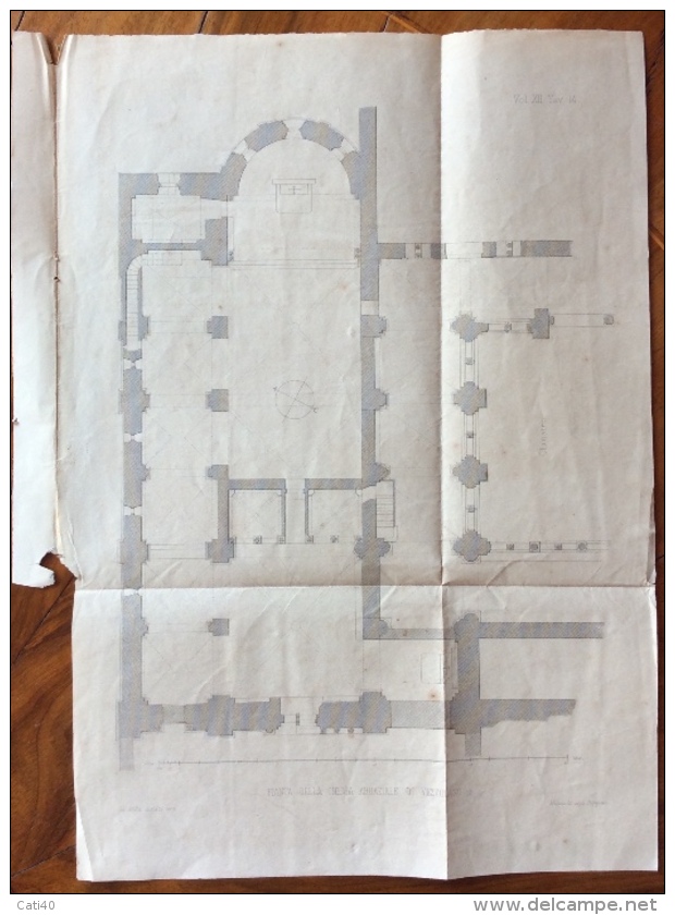 ASTI  ABBAZIA DI VEZZOLANO ANTICA STAMPA DELLA PIANTA DELLA CHIESA  25x35 - Altri & Non Classificati