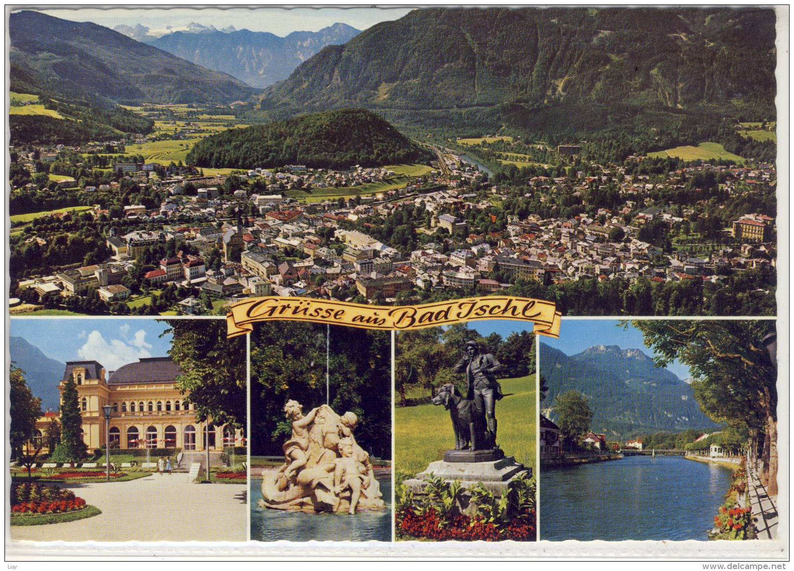 Grüsse Aus BAD ISCHL - Flugaufnahme, Panorama,  Kurhaus,  Brunnen Und "Lauscher", Traunpromenade - Bad Ischl