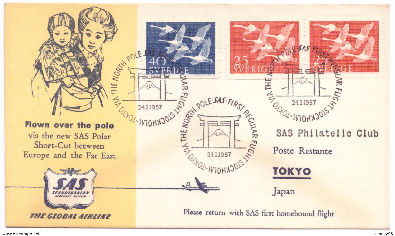 STORIA POSTALE - GIAPPONE - JAPAN - ANNO 1957 - TOKIO - FILATELISTIKLUBB - FLOWN OVER THE PEOPLE - OSLO - KOBENHAVN - - Lettres & Documents