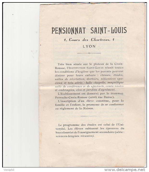 REGLEMENT -PENSIONNAT SAINT - LOUIS -COURS DES CHARTREUX - LYON - 8 PAGES - Unclassified