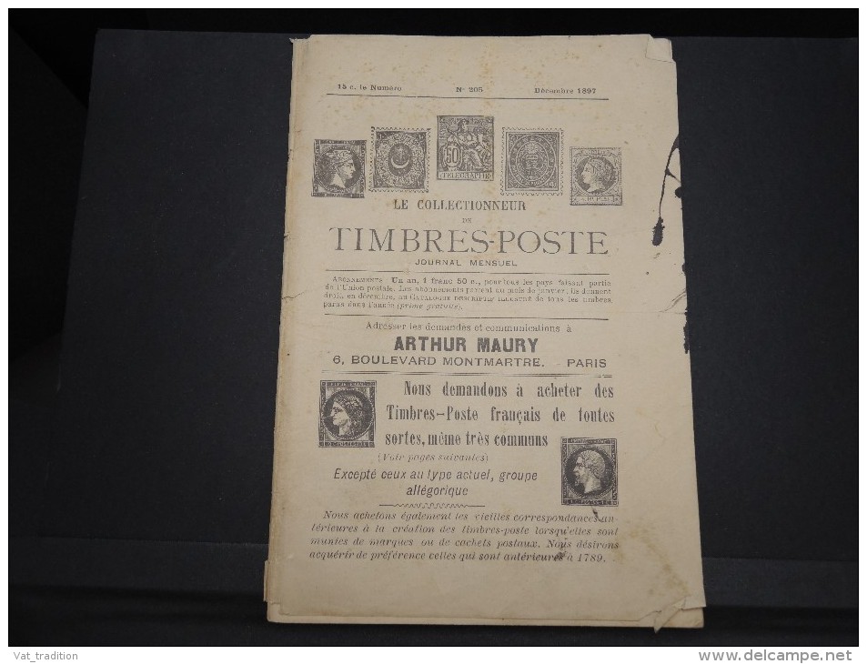 FRANCE - Journal Mensuel "Le Collectionneur" D'Arthur Maury - Dec 1897 - A Voir - P20687 - Catalogues De Maisons De Vente