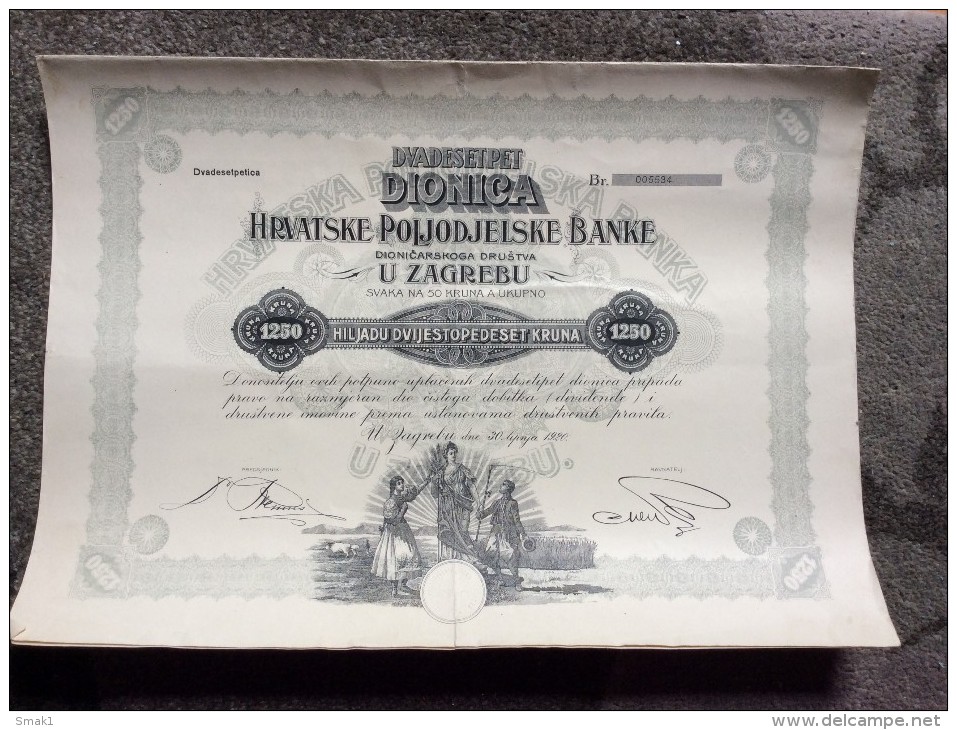 AKTIE   SHARES   STOCK   STOCKS   BONDS   AGRICULTURAL BANK  1920.   ZAGREB  CROATIA - Banque & Assurance