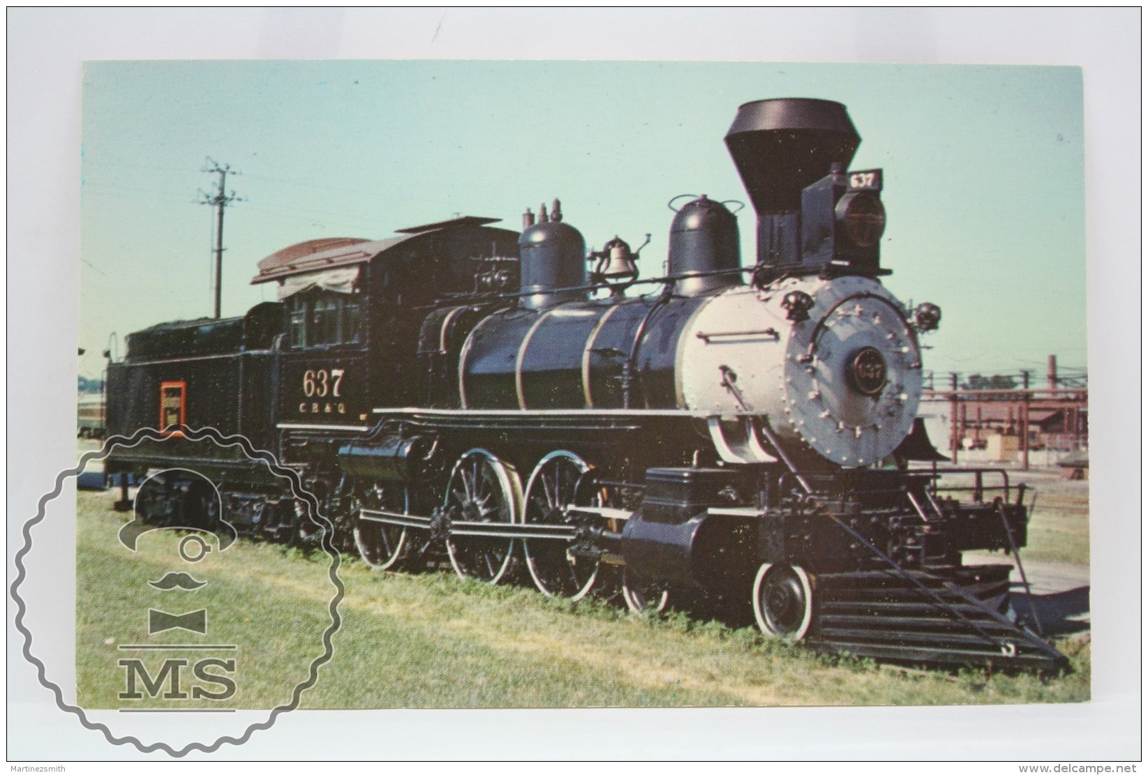 Train Topic Postcard - Burlington 637  Steam Locomotive - Chicago, Burlington &amp; Quincy Ten Wheeler - Trenes