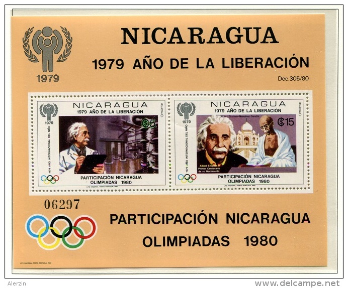 Olympic Games Nicaragua 1980 Bl 113 MNH ** Moscow 1980 Einstein Ghandi - Summer 1980: Moscow