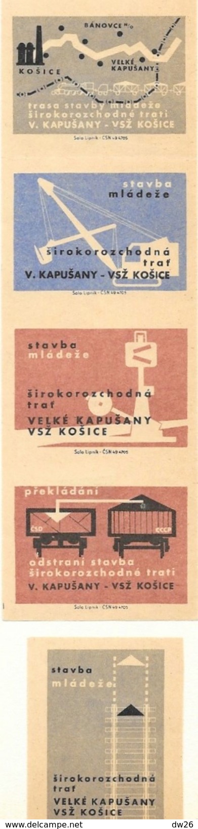 Tchécoslovaquie - Série De 5 Etiquettes De Boites D'Allumettes (Štítky Matchbox). Kapusani Vsz Kosice - Solo Lipnik - Boites D'allumettes - Etiquettes