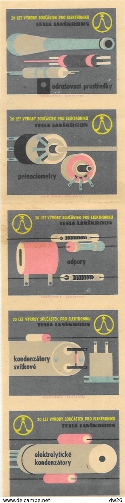 Tchécoslovaquie - Série De 5 Etiquettes (Štítky Matchbox) 20 Let Vyroby Soucastek Pro Elektroniku - Solo Lipnik - Matchbox Labels