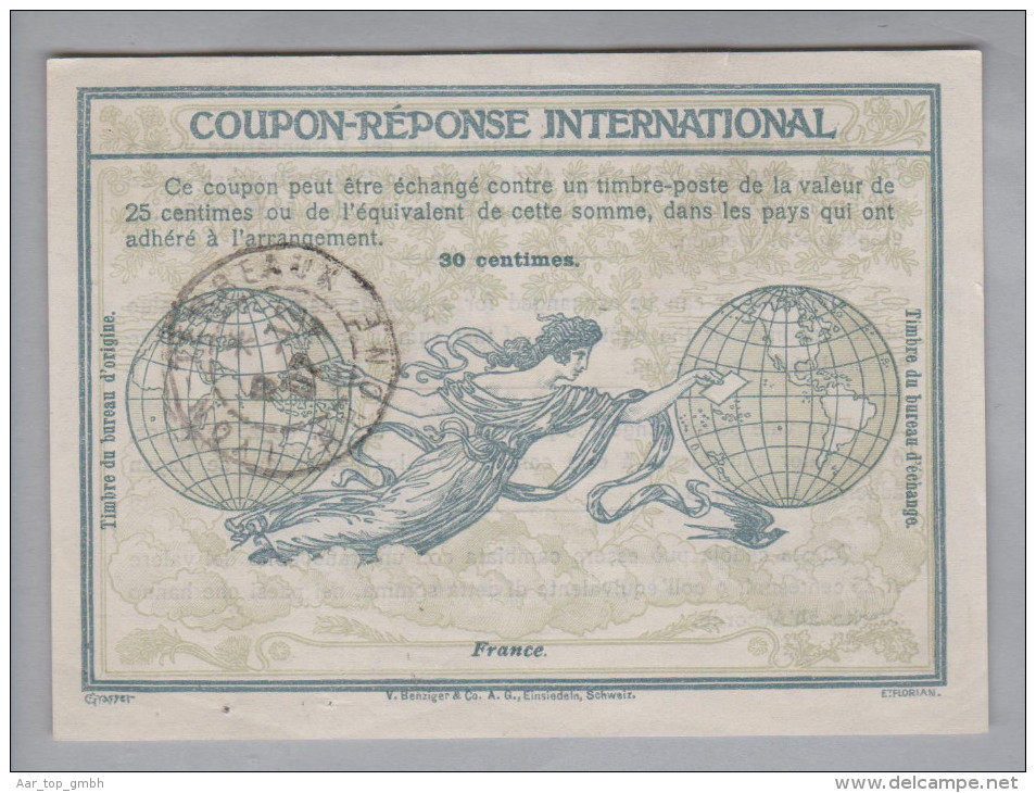 France Ganzsache Coupon Réponse International Banderaux 1907-12-19 30 Centimes - Antwoordbons