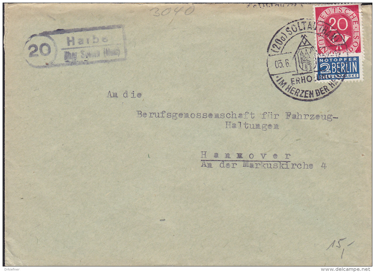 DR  519 EF Auf Brief Mit Landpost-Stempel: (20)  Harber über Soltau (Han)  Und PostSo.stempel: Soltau Erholung 3.6.1952 - Briefe U. Dokumente