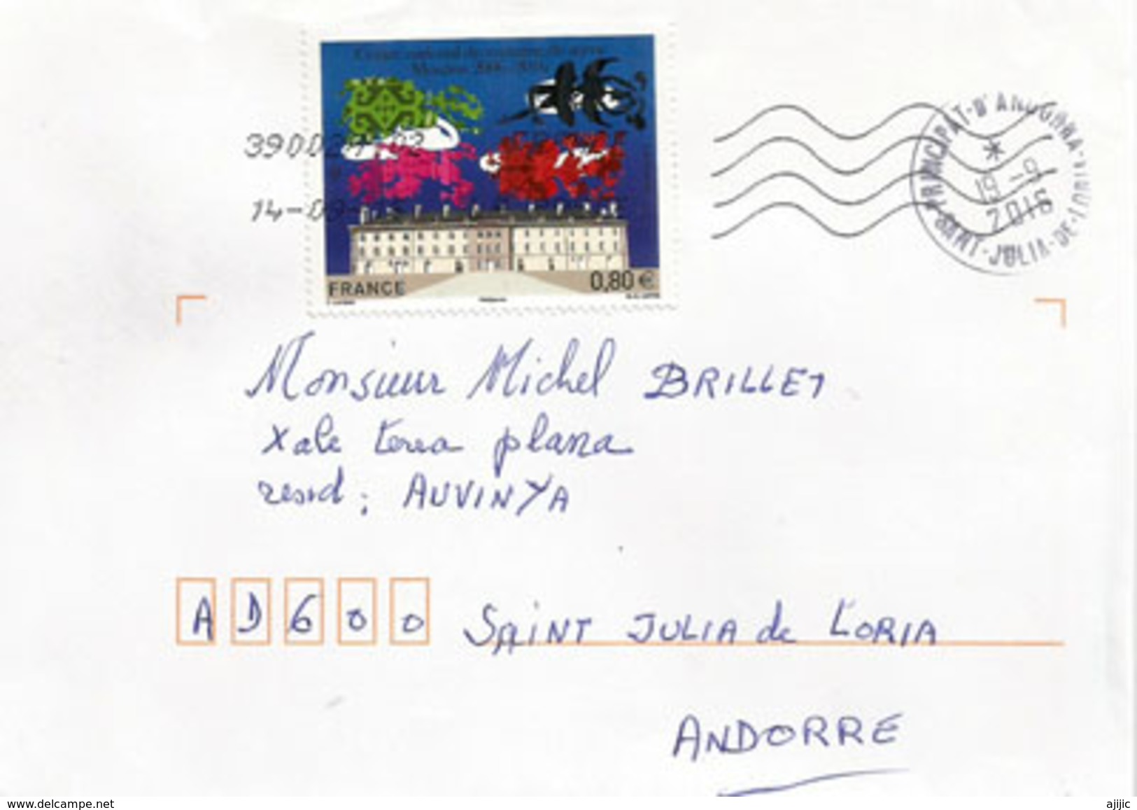 Costume De Scène (Centre National) Moulins, Lettre Adressée ANDORRA, Avec Timbre à Date Arrivée - Lettres & Documents