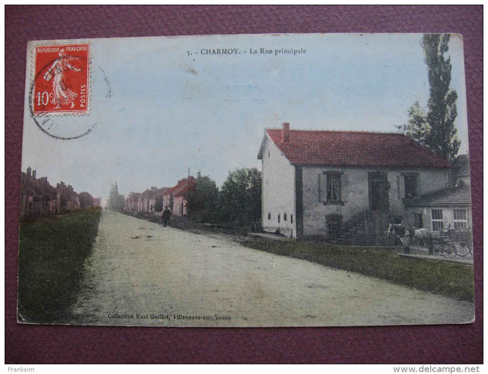 CPA 89 CHARMOY La Rue Principale  RARE COLORISEE ANIMEE Attelage 1910 - Charmoy