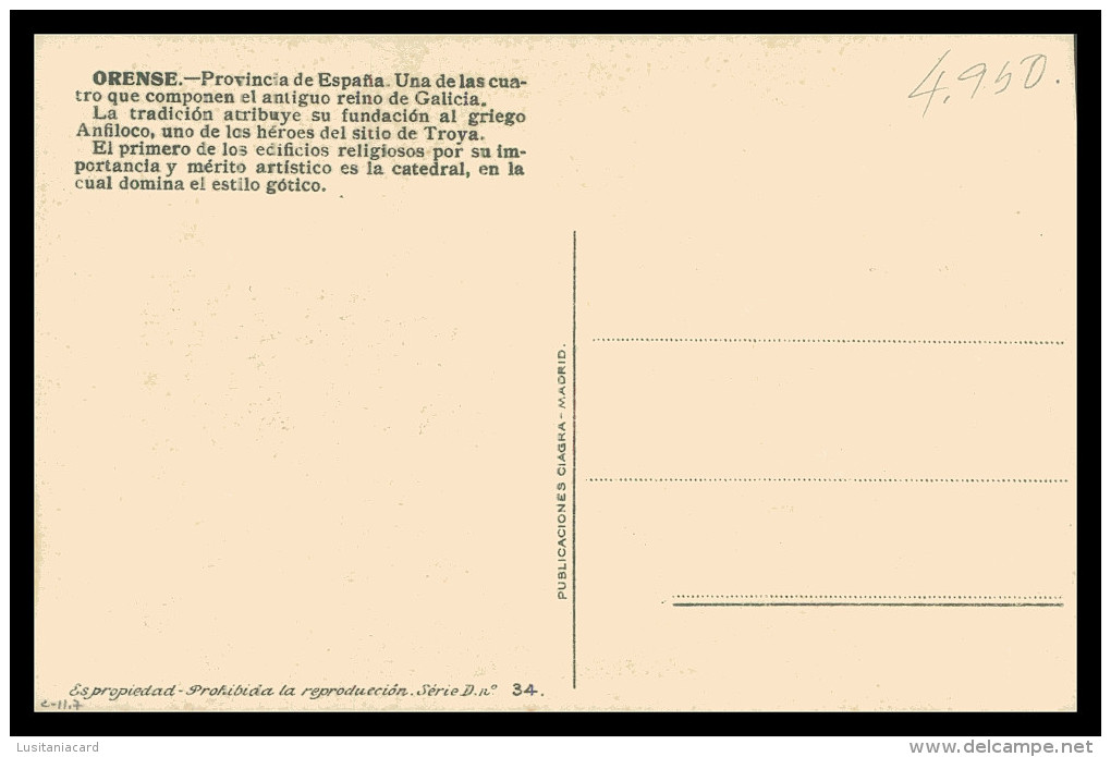 SPAIN-GALIZA - ORENSE - ( Ed. Publicaciones Ciagra Nº 34) Carte Postale - Costumes
