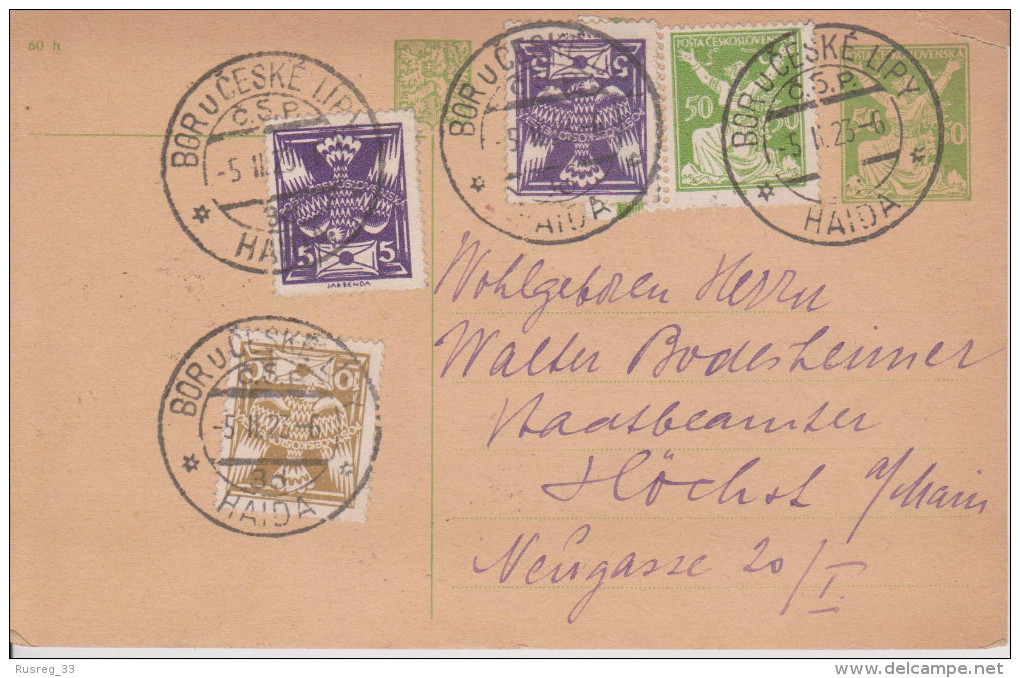 A10 Tschechoslowakei Ganzsache Stationery Entier Postal Mi. P 25 Von Bor U Ceské Lipy Haida Nach Höchst - Ansichtskarten