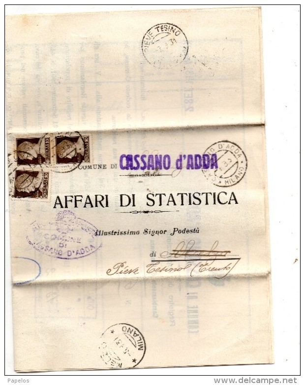 1931 LETTERA CON ANNULLO CASSANO D'ADDA MILANO - Marcophilia