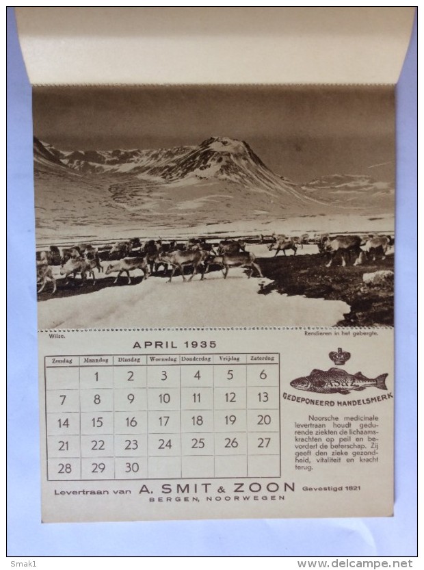 NORWAY  VINTAGE  CALENDAR   1935.  A. SMIT & ZOON  BERGEN   20 X 15 Cm - Grossformat : 1921-40