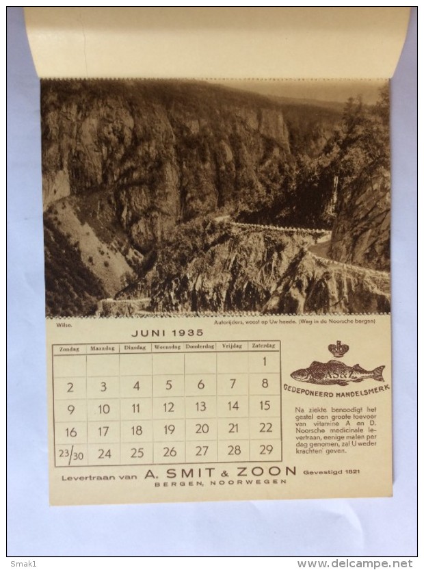 NORWAY  VINTAGE  CALENDAR   1935.  A. SMIT & ZOON  BERGEN   20 x 15 cm