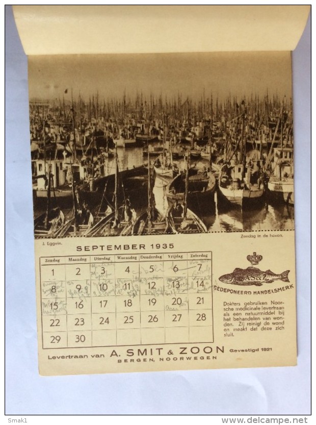 NORWAY  VINTAGE  CALENDAR   1935.  A. SMIT & ZOON  BERGEN   20 x 15 cm