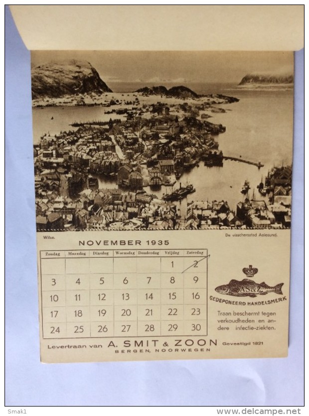 NORWAY  VINTAGE  CALENDAR   1935.  A. SMIT & ZOON  BERGEN   20 x 15 cm