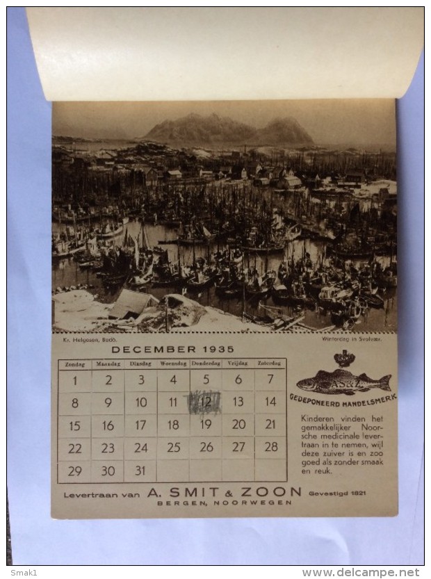 NORWAY  VINTAGE  CALENDAR   1935.  A. SMIT & ZOON  BERGEN   20 x 15 cm