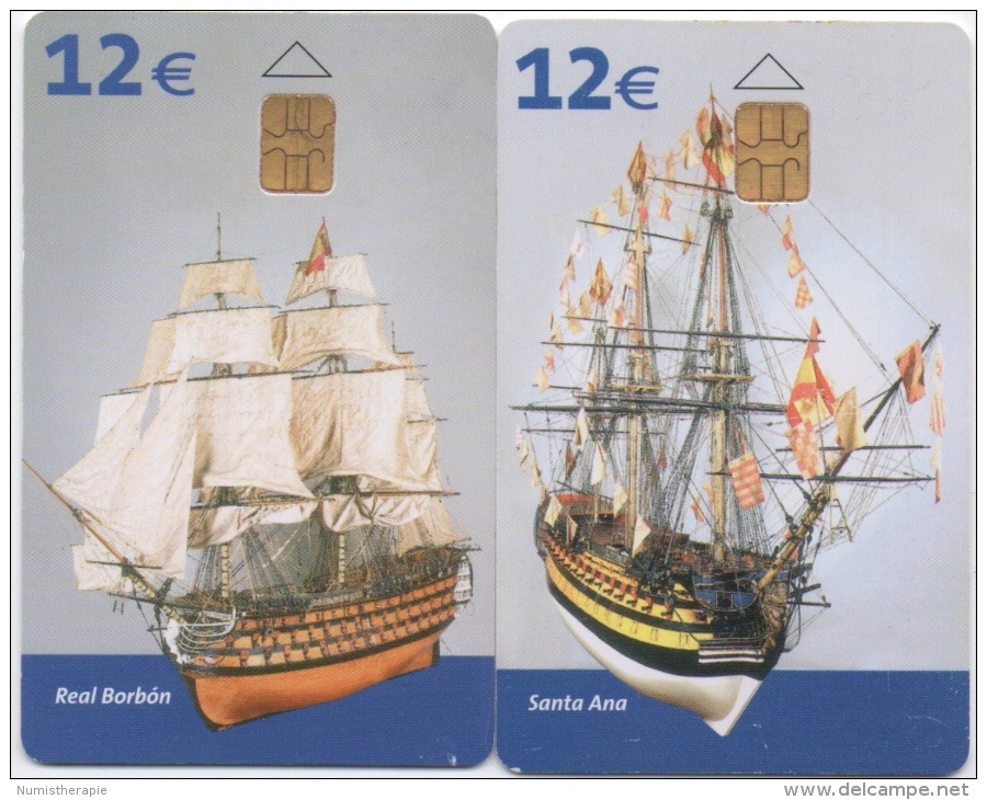 Lot De 2 Télécartes Portugal : Museo Naval : Voiliers Real Borbon & Santa Ana 2003 - Bateaux