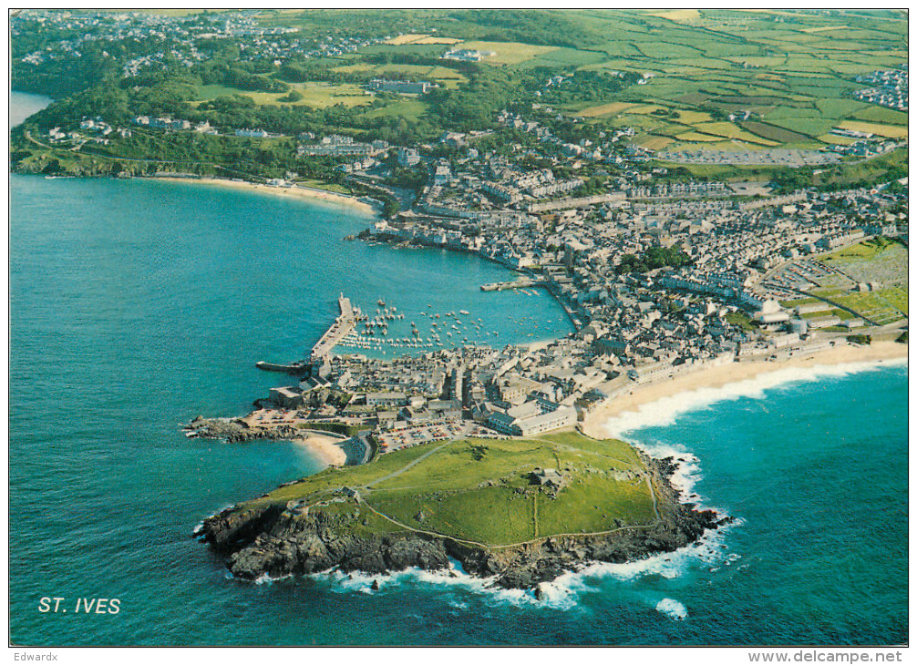 Aerial View, St Ives, Cornwall, England Postcard Posted 1982 Stamp - St.Ives