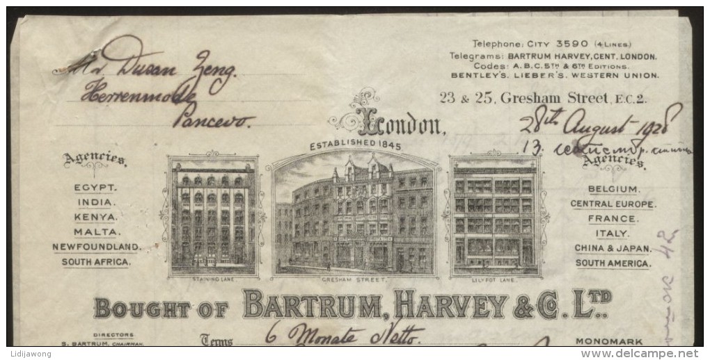 LONDON - "BARTRUM,HARVEY & Co" - FACTURA INVOICE RECHNUNG 1928 - Royaume-Uni