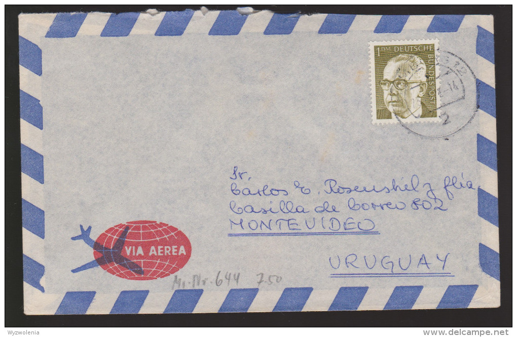 A 34) BRD Mi# 644 EF Hamburg: G. Heinemann (1 DM); LuPo Nach Uruguay - Lettres & Documents