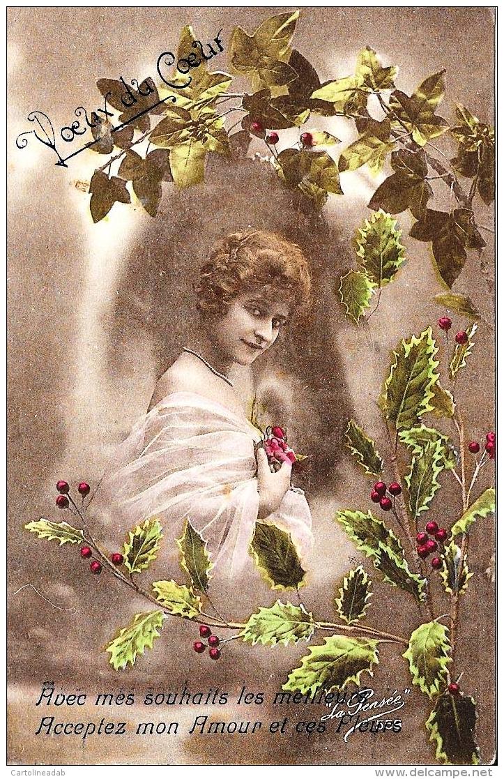 [DC3296] CPA - DONNA CON PIANTA DI AGRIFOGLIO - Non VIaggiata 1917 - Old Postcard - Donne