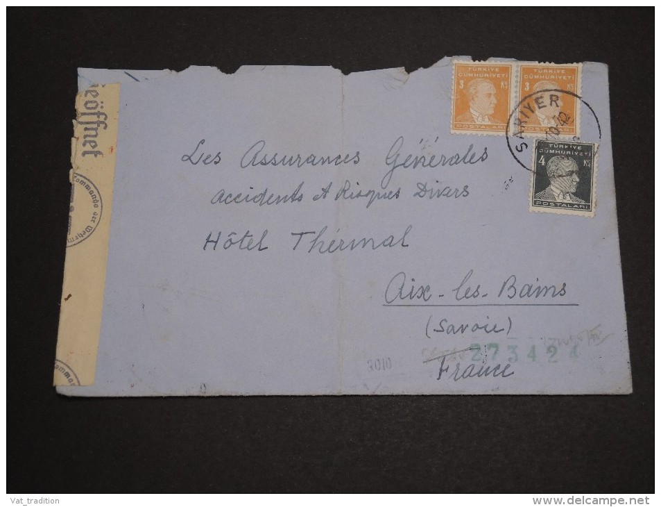 TURQUIE - Enveloppe De Sariyer Pour La France En 1942 Avec Contrôle Postal Allemand - A Voir - L 2809 - Brieven En Documenten