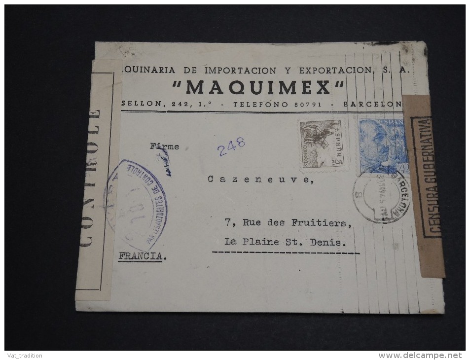 ESPAGNE- Enveloppe Commerciale De Barcelone Pour La France En 1945 Avec Divers Contrôles Postal - A Voir - L 2810 - Republicans Censor Marks