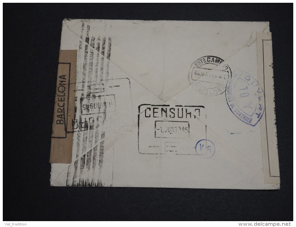 ESPAGNE- Enveloppe Commerciale De Barcelone Pour La France En 1945 Avec Divers Contrôles Postal - A Voir - L 2810 - Marcas De Censura Republicana