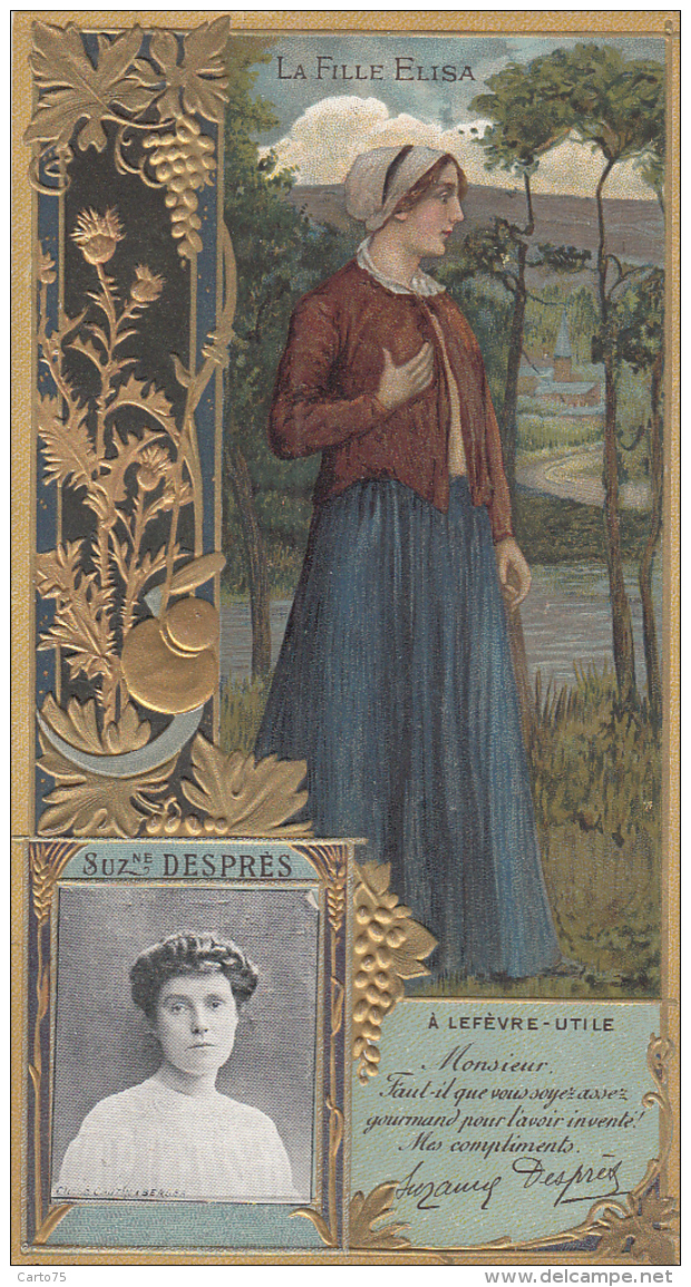 Chromos - Lefèvre-Utile - Art Nouveau - Gaufrée - Théâtre Femme Suzanne Desprès - Vignes - Lu