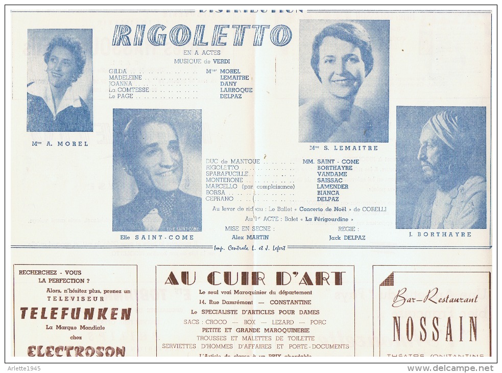 CONSTANTINE   RIGOLETTO  DECEMBRE 1960 - Théâtre & Déguisements