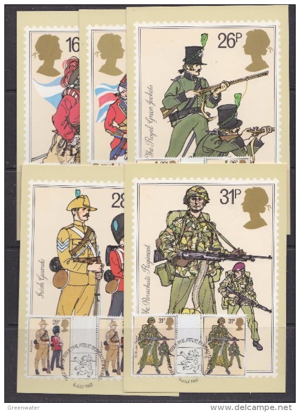 Great Britain 1983 British Army 5v  Gutter 5 Maxicards  (att. 1 Card Small Wrinkle In Corner)  (32255) - Maximumkaarten