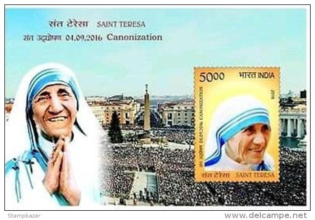 INDIA 2016 Mother Teresa Nobel Peace Prize  Miniature Souvenir Sheet Block MNH - Mother Teresa