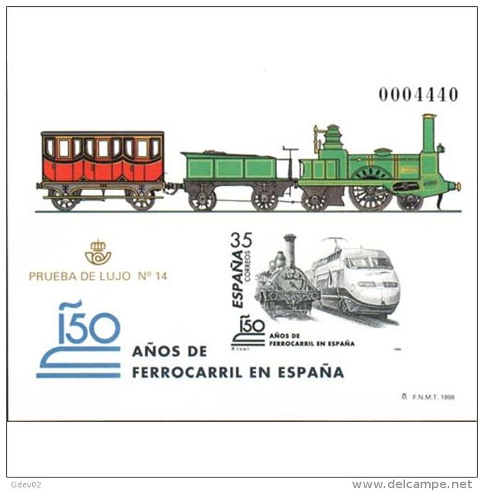 ESPO67STV-LFTPRU067.España.Spain.Espagne PRUEBA OFICIAL.150 AÑOS DE FERROCARRIIL EN ESP-1998 .(Ed PO 67) Sin Dentar.LUJO - Variedades & Curiosidades