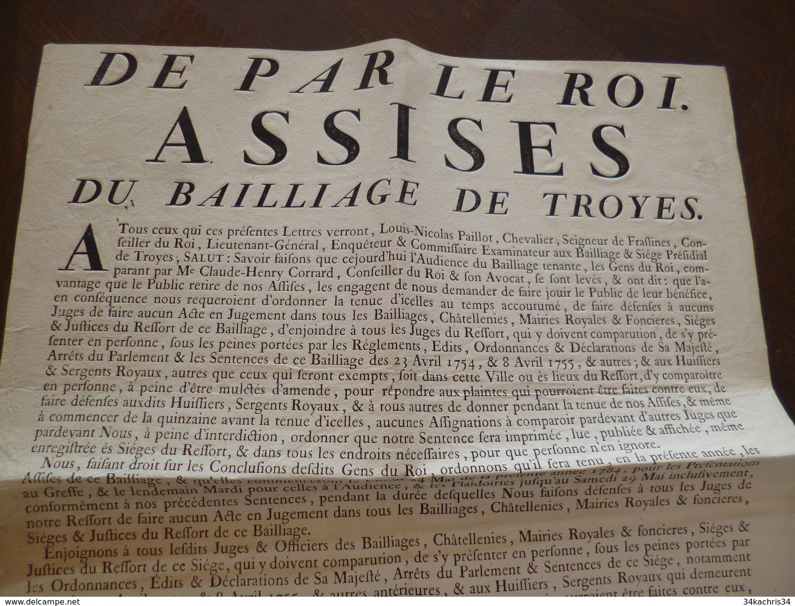 Affiche Placard Ordonnance Assises Du Baillage De Troyes. 20/04/1784 2 X A3. - Decrees & Laws